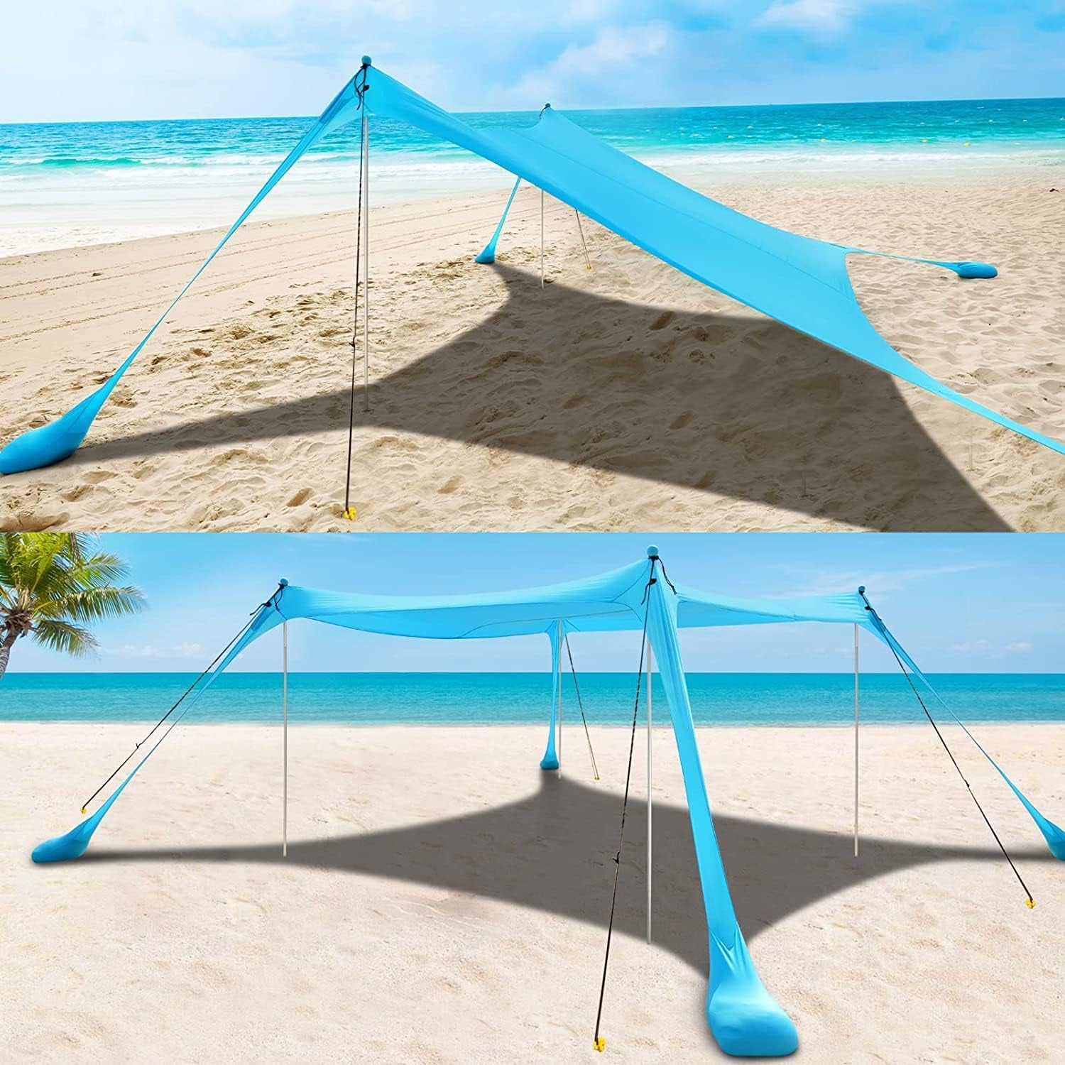 Beach Tent, Camping Sun Shelter with UPF50+ Protection, Sand Shovels, Ground Pegs and 4 Stability Poles, Outdoor Pop up Beach Shade Canopy for Fishing, Backyard or Picnics