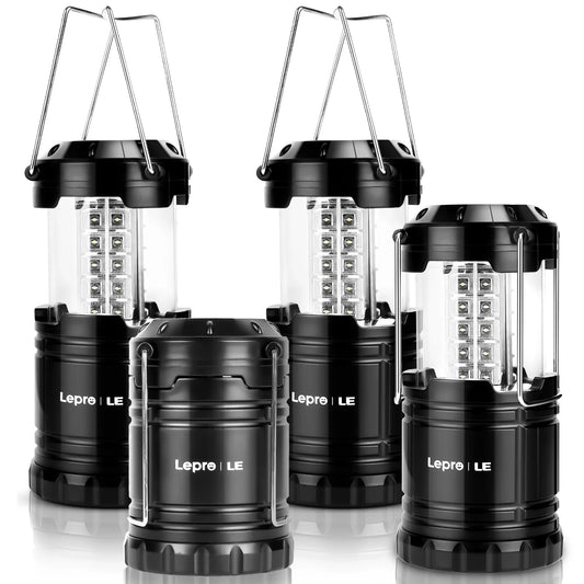 LED Collapsible Camping Lantern 4-Packs, Super Bright, Battery Powered Camping Light, IPX4 Water Resistant, Portable Emergency Lights for Power Outage, Hurricane, Storms