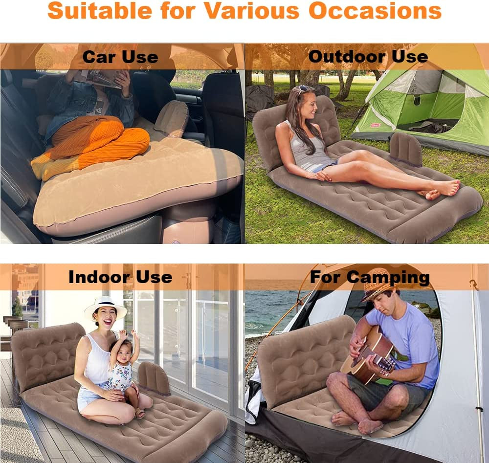 Car Air Mattress, Inflatable Car Mattress for Back Seat, Car Bed with Air Pump, Home Sleeping Pad (Light Brown)