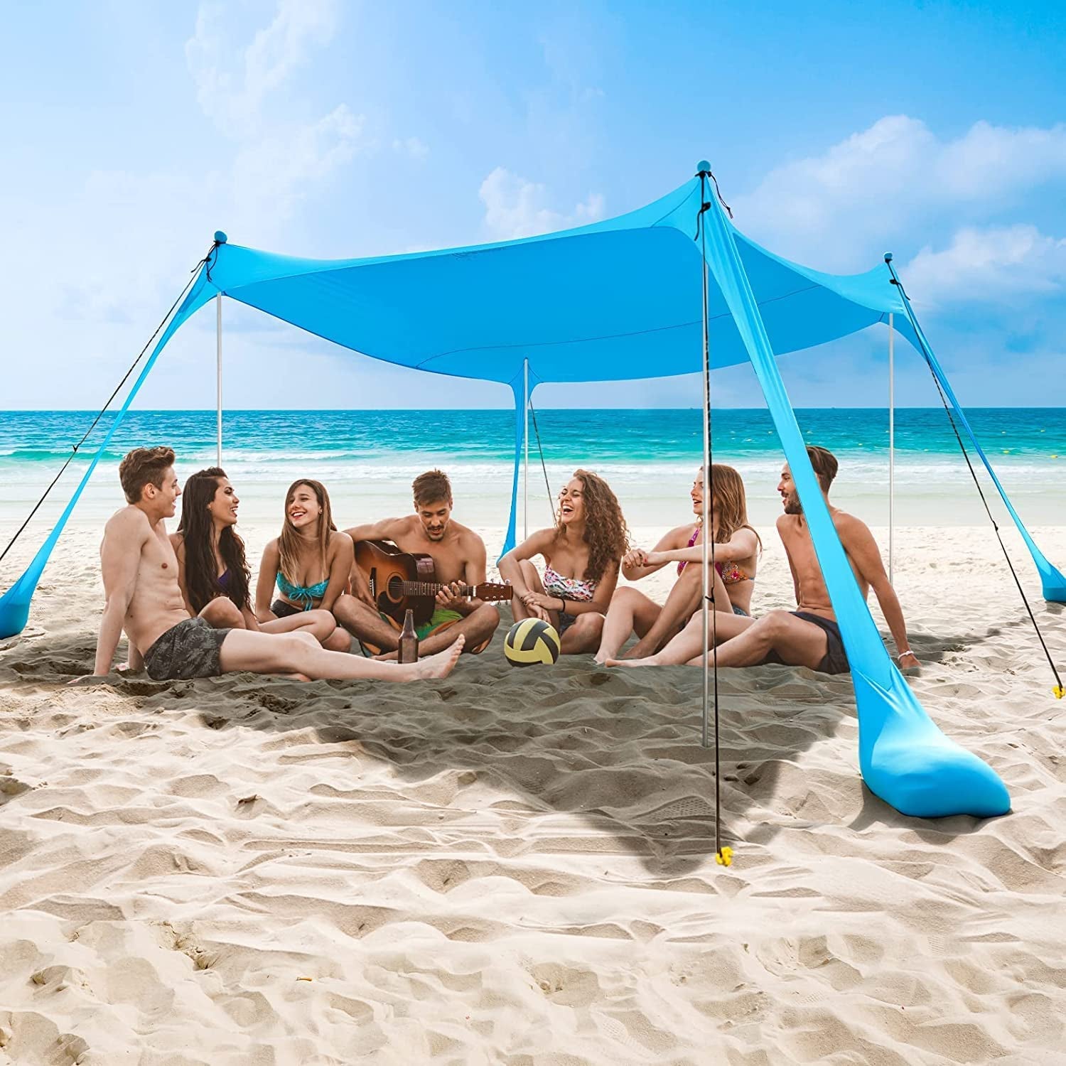 Beach Tent, Camping Sun Shelter with UPF50+ Protection, Sand Shovels, Ground Pegs and 4 Stability Poles, Outdoor Pop up Beach Shade Canopy for Fishing, Backyard or Picnics