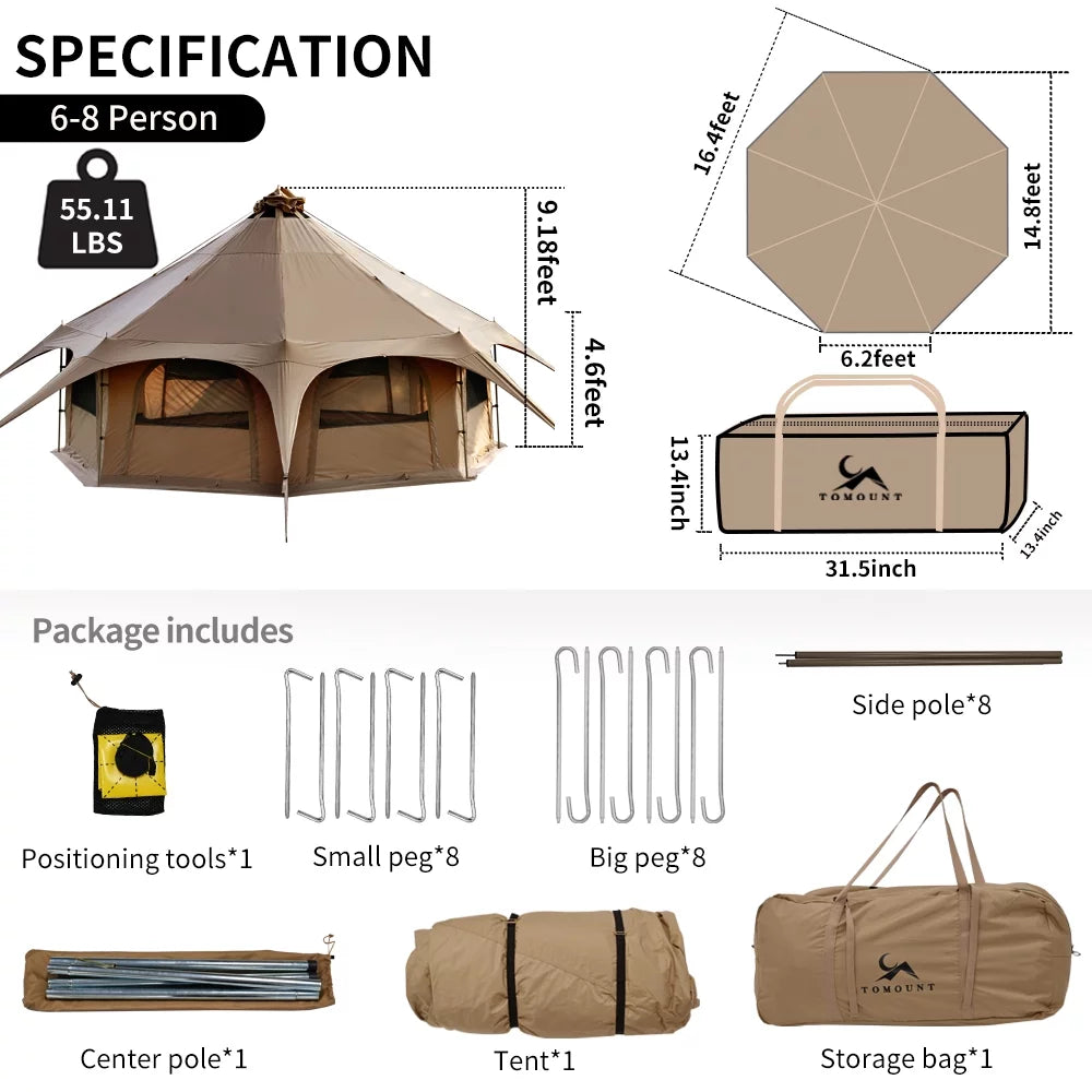 Canvas Tent with Stove Jack Bell Tent for Camping Luxury Glamping Yurt Tent 16.4Ft Dia